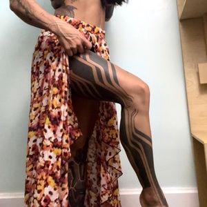 Floral Flowy Waterfall Summer Maxi Bellydance Skirt